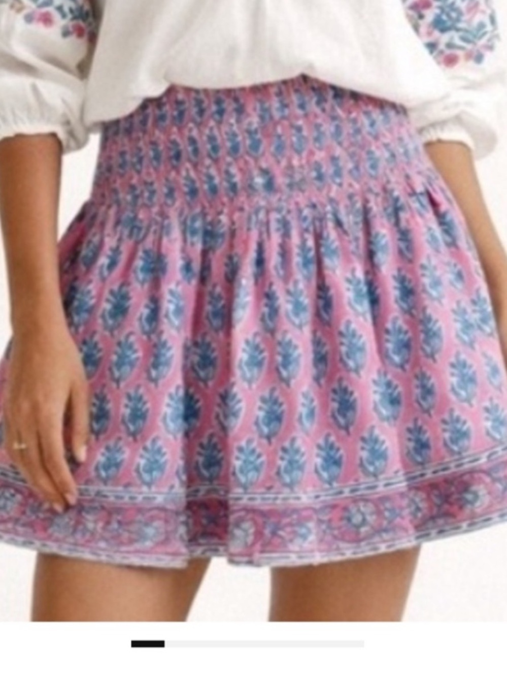 SLV Sur La Vague Block Print Mini
Skirt Smocked Pink Blue S M 8 India cotton